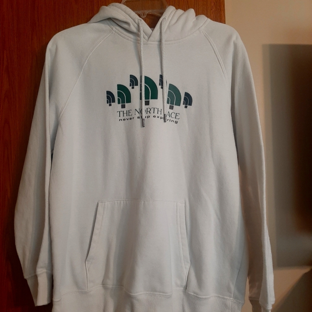 The North Face White Hoodie with Green Logo